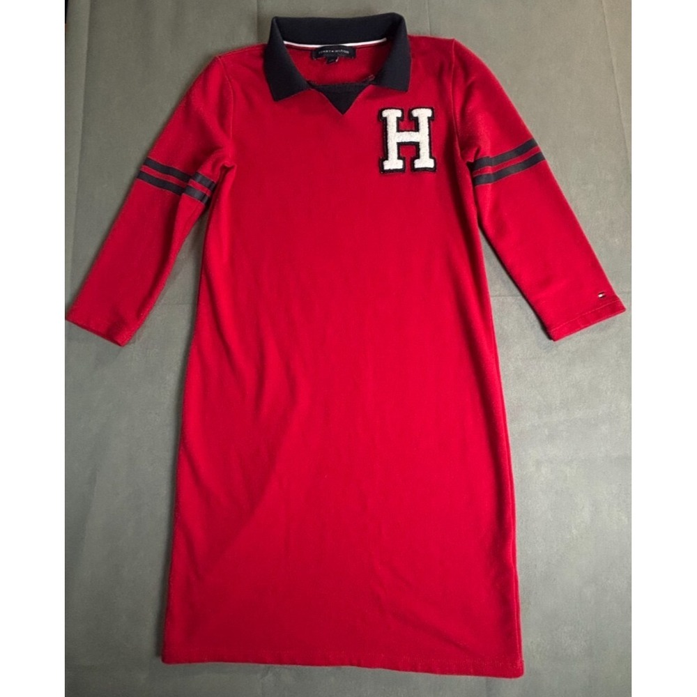 Tommy Hilfiger T-Shirt Dress Women Small XS long Sleeve Embroidered Logo patch - Picture 2 of 12